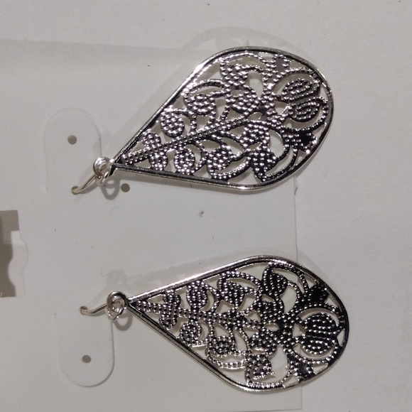 Expressions Filigree Design Silver tone Teardrop Earrings - Women's Jewelry - Picture 5 of 8